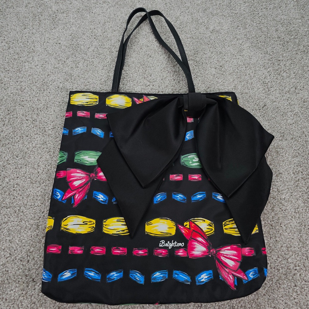 Brighton Take A Beau Black Bow Tote Bag Colorful Bow‎ Ribbon Pattern Women's